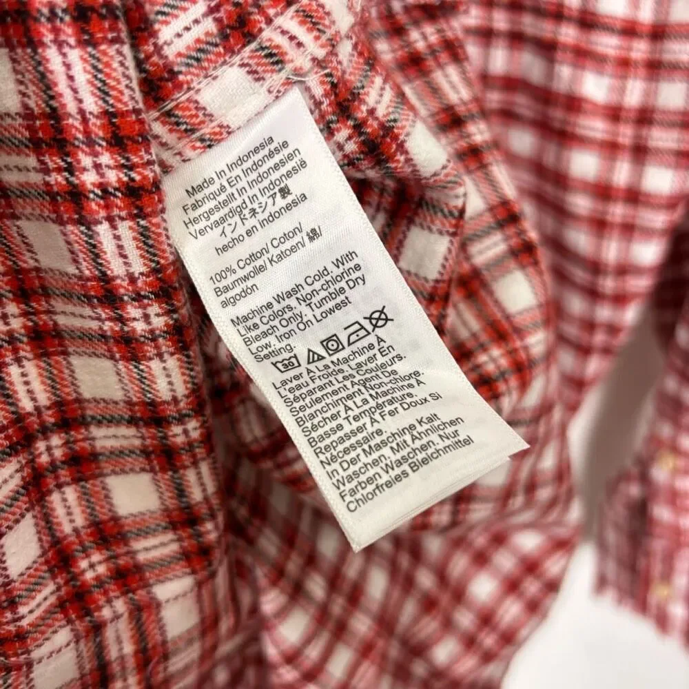 J. Crew‎ Red & White Plaid Classic Fit Collared Button Up Flannel Top Size 6